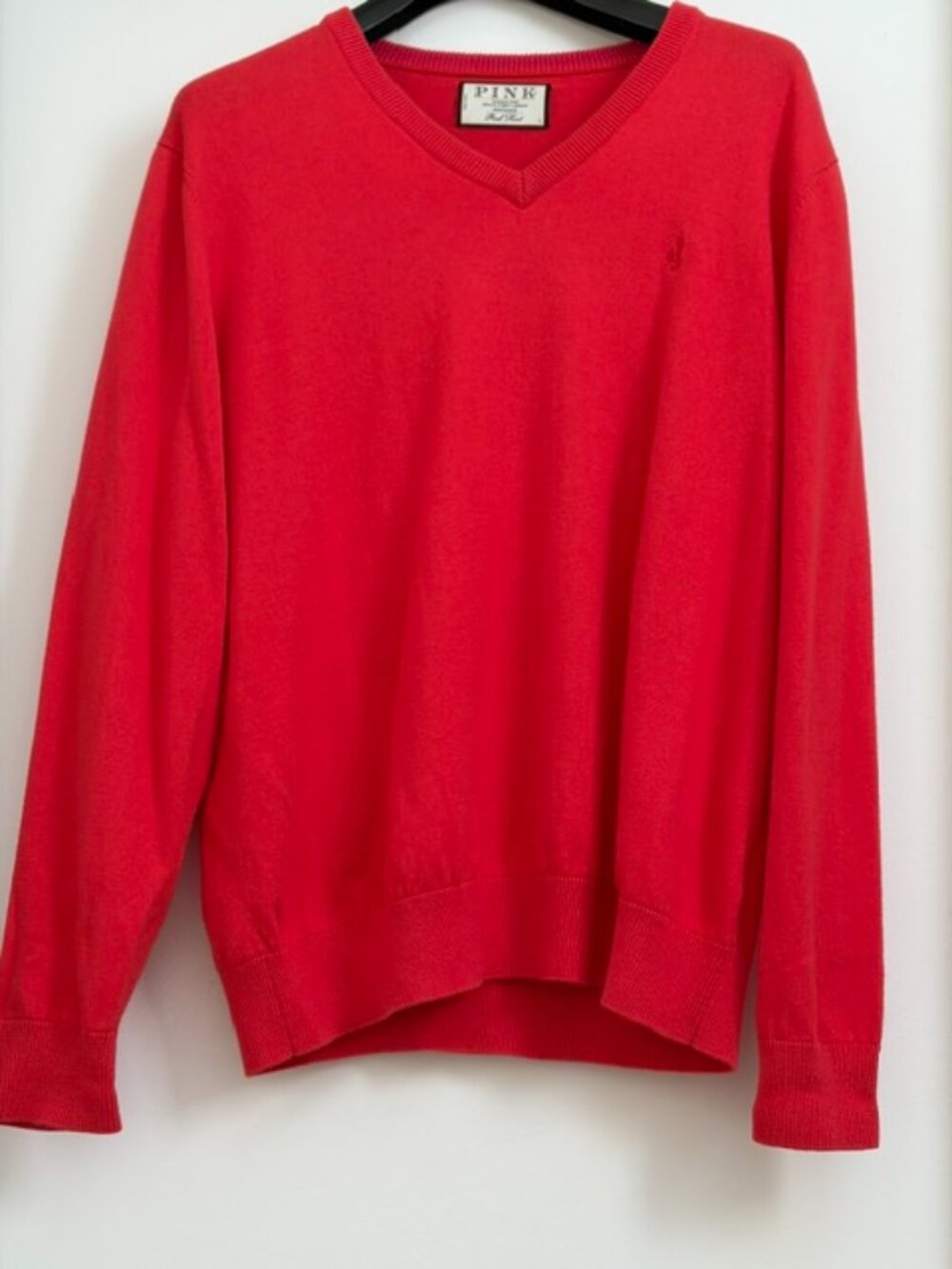 Thomas Pink bright Pink/Red nit V Neck Sweater size L